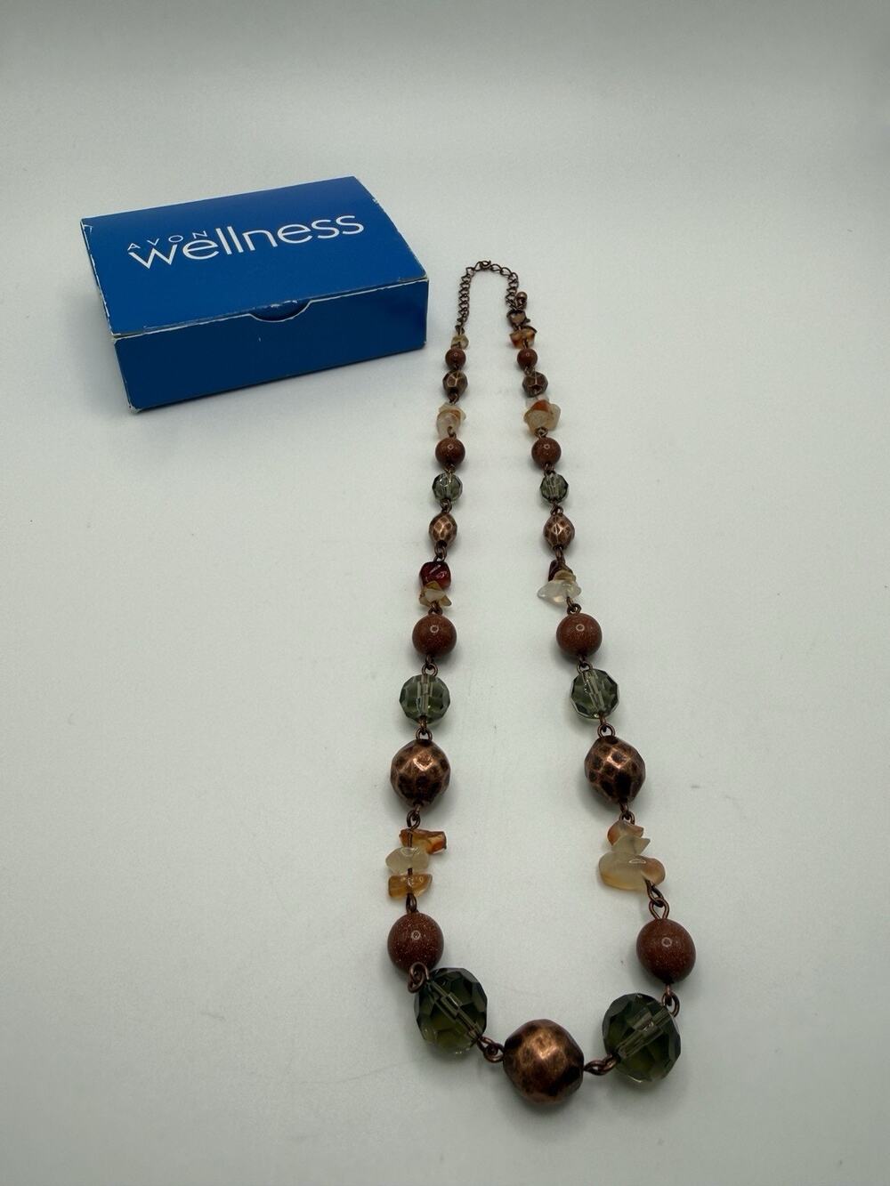 AVON Copper Energy Harmony Balance Chain Brown Bead Necklace Boho